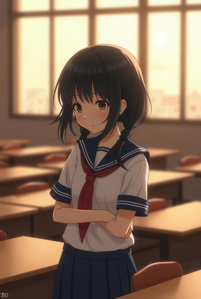 Twin tails Black Hair cute Sailor suit Apathy Quiet