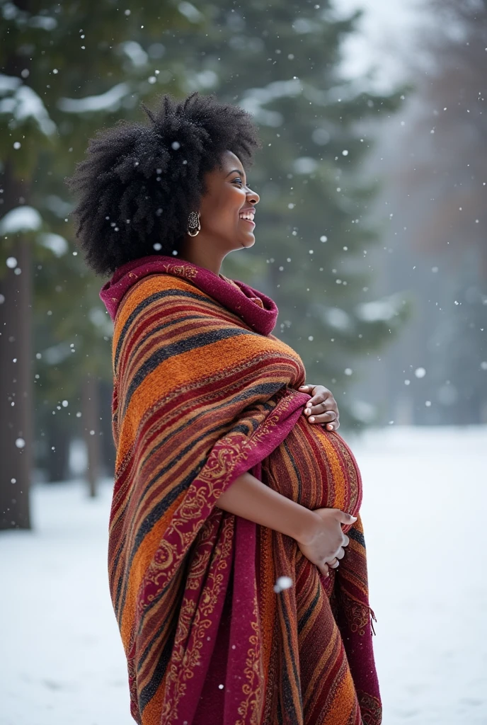 huge pragnant african woman hunt winter happy