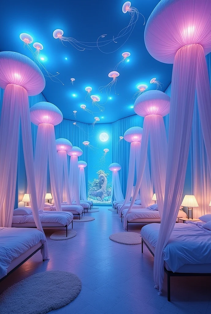 a ten-bed jellyfish-themed dormitory, very spacious and nothing