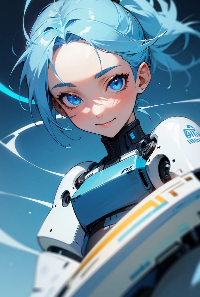 masterpiece, High resolution, Highest quality, One person, smile, Gaze, blue eyes, ponytail, Blue Hair/Light blue hair, Anatomically correct, Very detailed, Textured skin, Ultra high definition, Background blur,