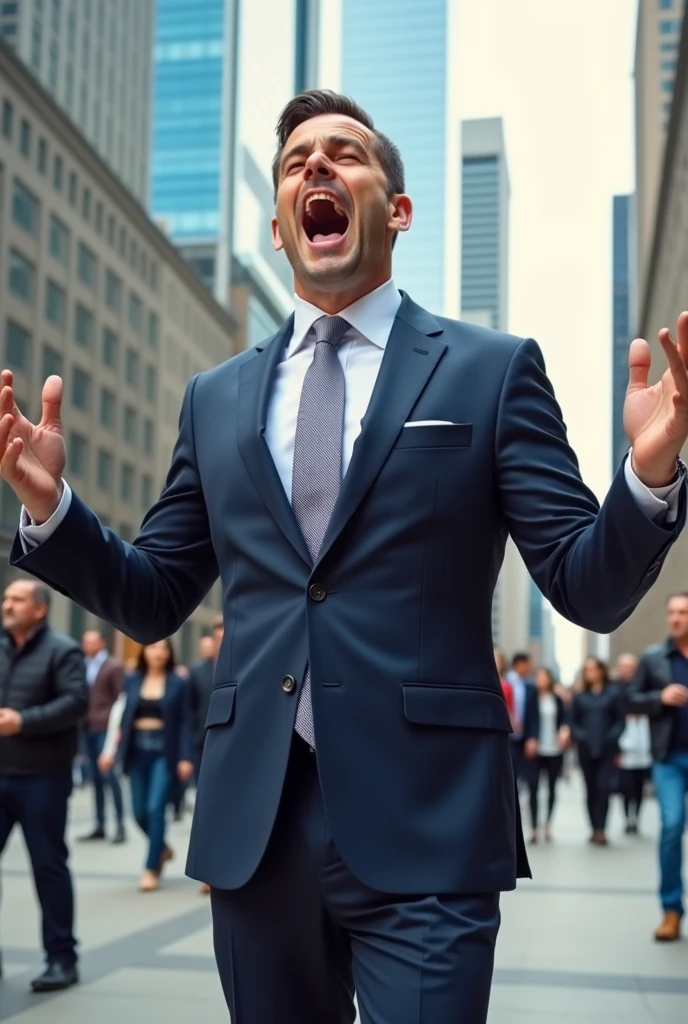 A well dressed man speaking nonsense. Shouting nonsence