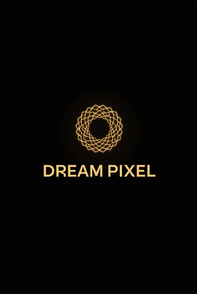 The logo words "dream pixel"gold black. producer logo . honeycomb pattern. Entertainment logo. Very good design word logo. Word logo for photography . Black background. Very style. Winning award.