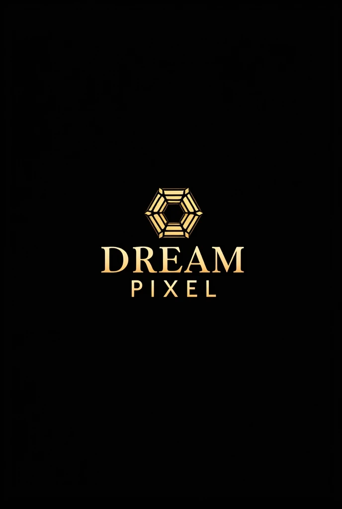 The logo words "dream pixel"gold black. producer logo . honeycomb pattern. Entertainment logo. Very good design word logo. Word logo for photography . Black background. Very style. Winning award.