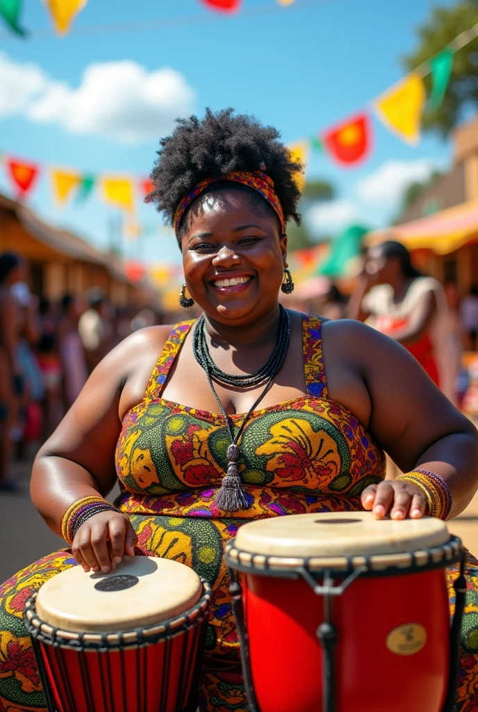 huge chubby african woman play drums