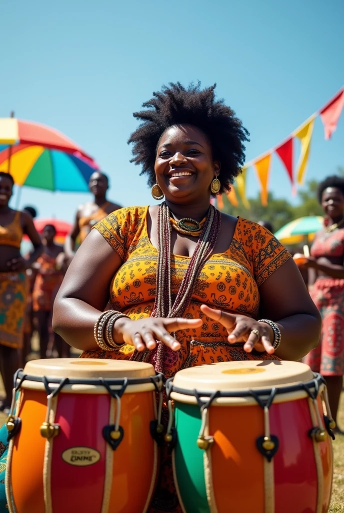 huge chubby african woman play drums
