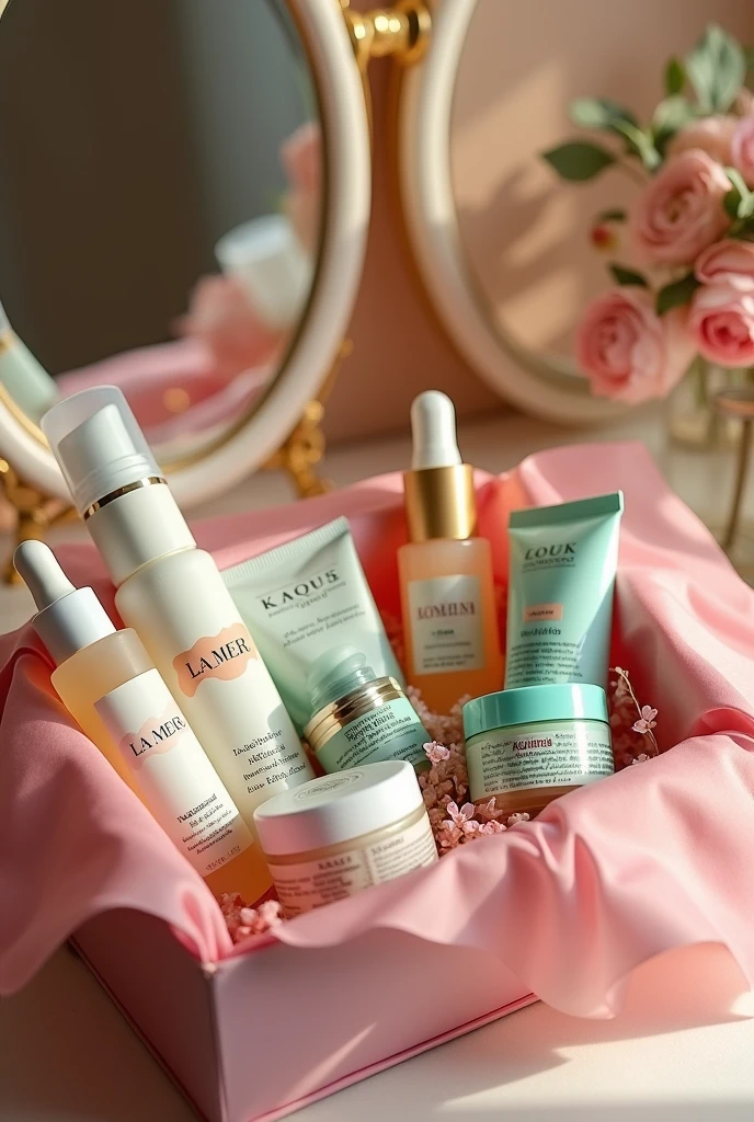 A box full of skin care products from famous brands 