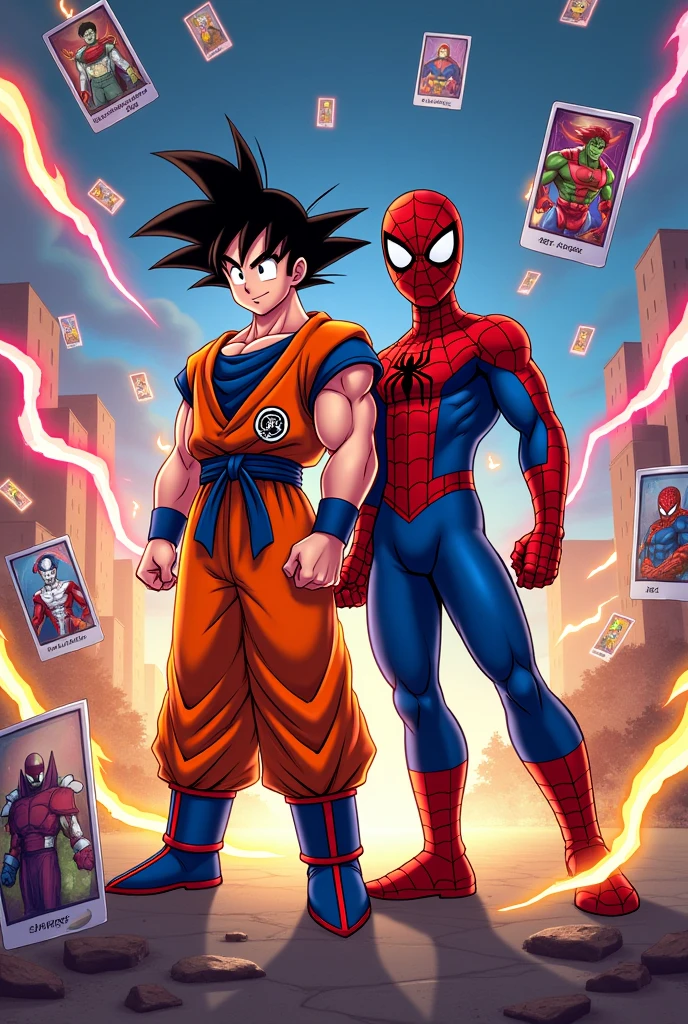 Image of goku and spiderman together in the marvel snap game world