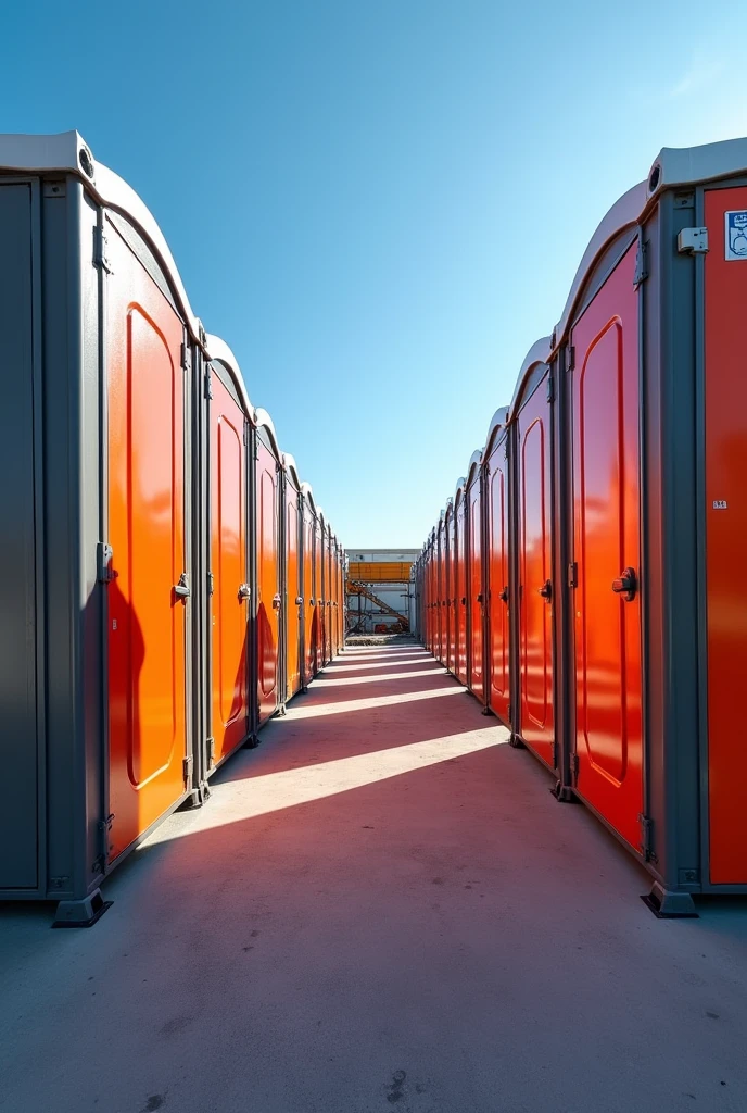 portable toilet perspective. 2 toilet stick and then distance, 2 shower stick space 2 lavatory and then 2 shower space 2 toilet. one row. the 2 lavatory is in the middle.