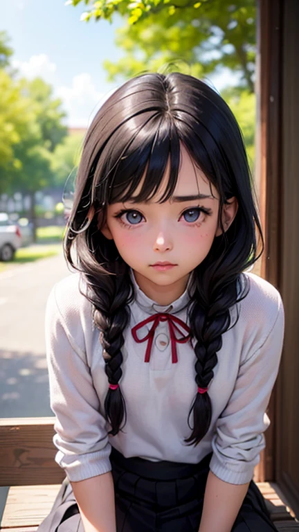 (((Being touched by many women)))、One Woman, alone, alone Focus, Cowboy Shot, Portraiture,Beaver,((Black Hair)), Braiding, Very beautiful eyes, work, White knit, (Small TI quality, Very detailed,uniform