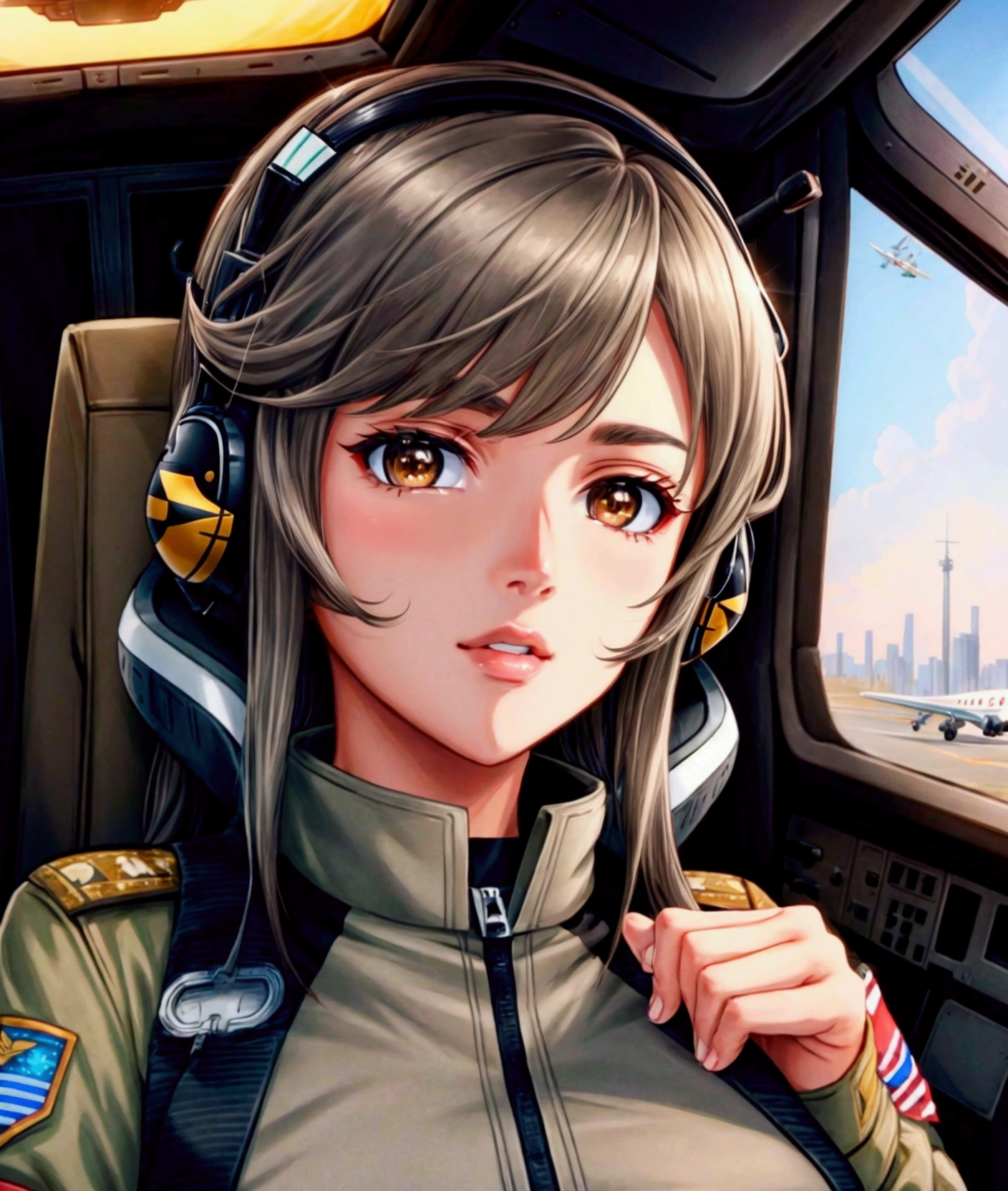 Brownish-gray hair Brown eyes beautiful girl Ace Pilot