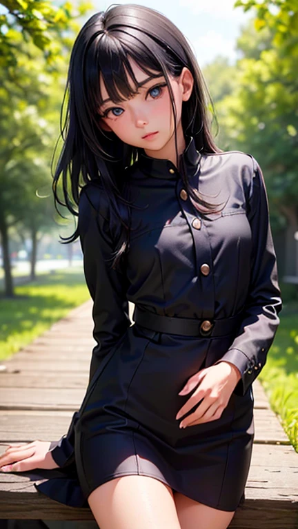 One Woman, alone, alone Focus, Cowboy Shot, Portraiture,Beaver,((Black Hair)), Very beautiful eyes, work, (Small TI quality, Very detailed,uniform,(((Being touched by many women)))