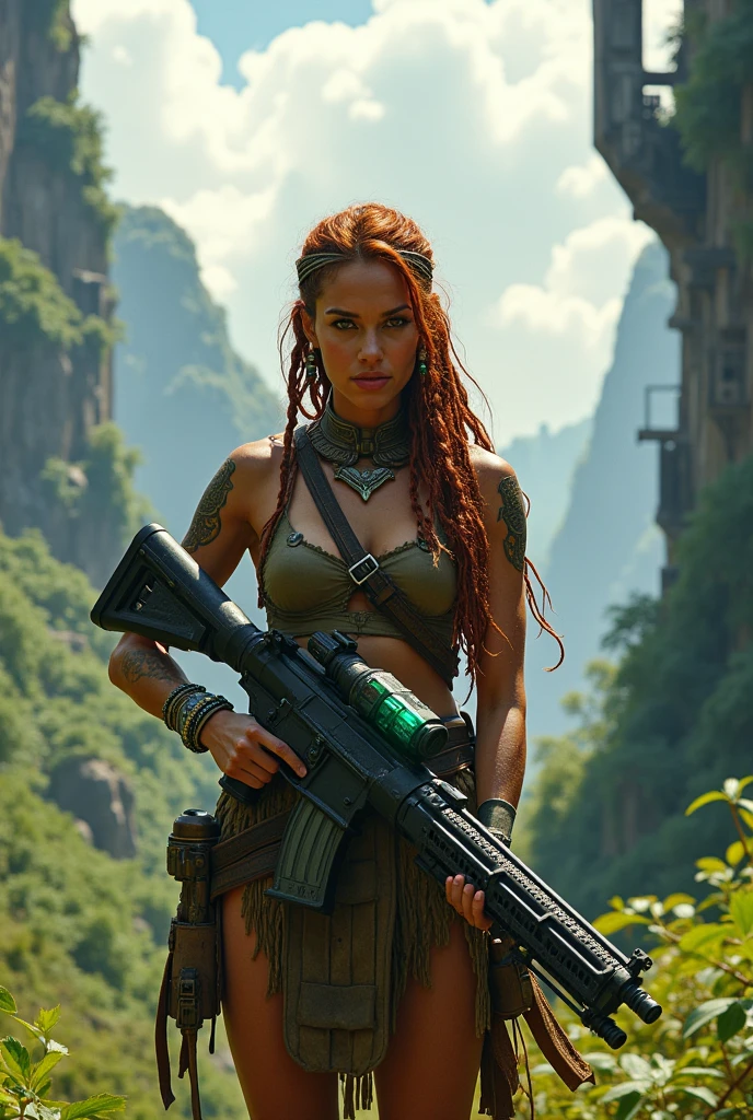 woman aloy machine gun