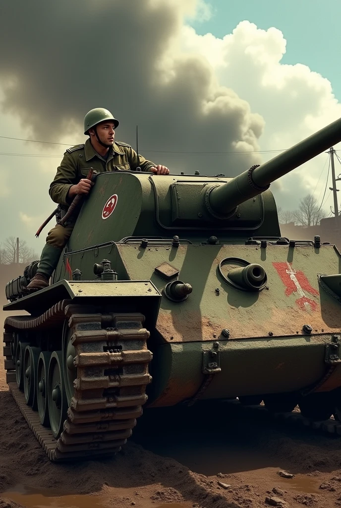 soldier driving a kv-2 tank in world war ii
