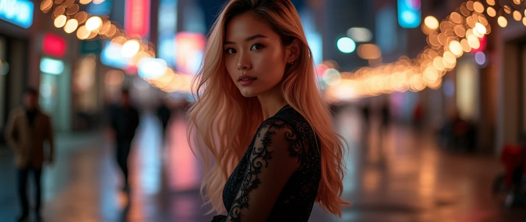 "((best quality,8K,masterpiece:1.3)),sexy asian girl,exotic beauty, huge boobs, blonde hair, naked, nsfw, seductive eyes and lips,perfectly sculpted body,(wet body:1.3), posing along the street