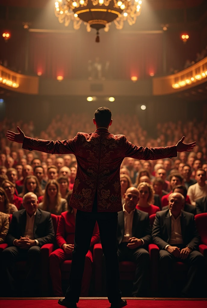 A man is speaking in front of a crowd, HD quality, High resolution, many people are watching