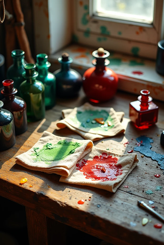 Cleaning rags with ink bottles