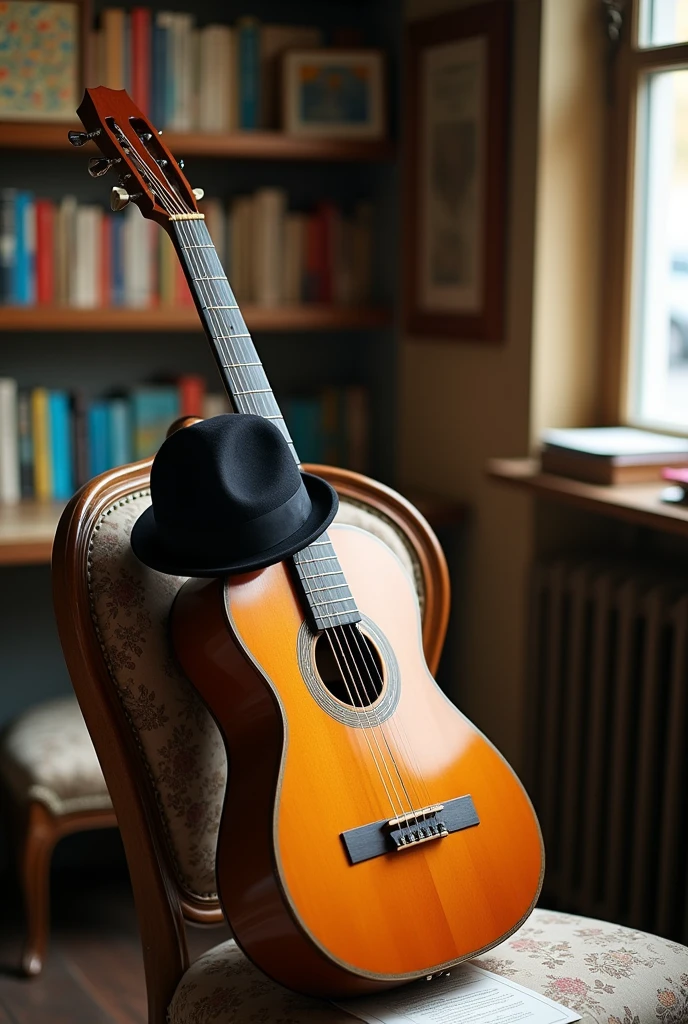 Classical guitar with beret
