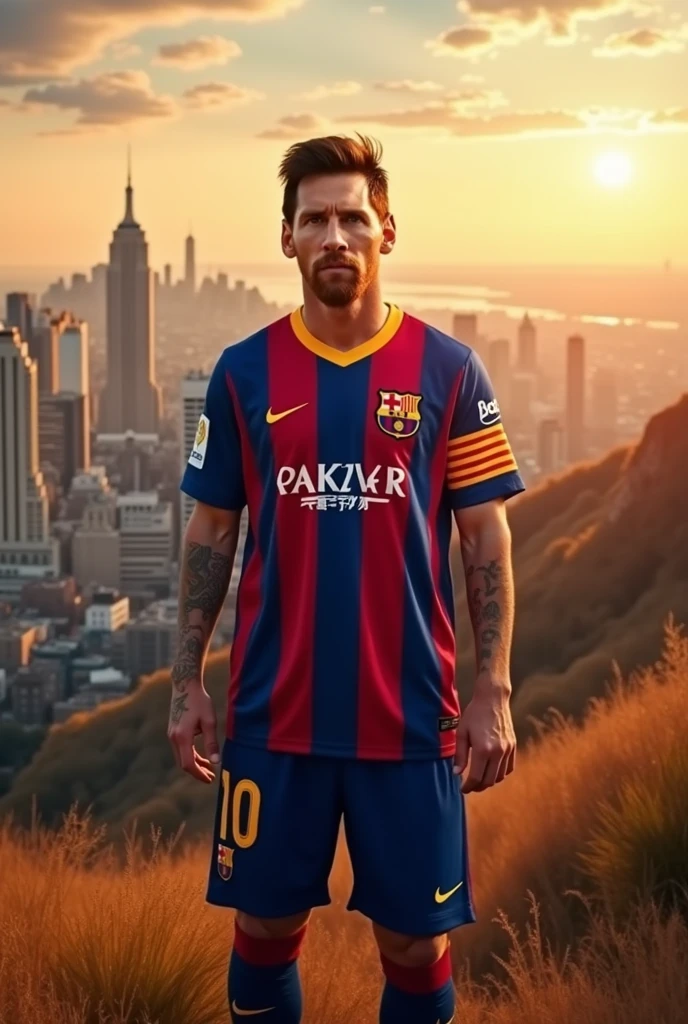 Messi wearing the Barcelona shirt with the United States of America in the background