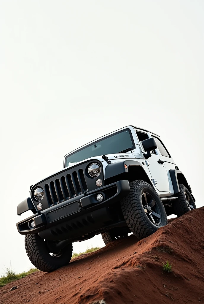 Realistic White Mahindra Scorpio jeep going upward roof view with no background