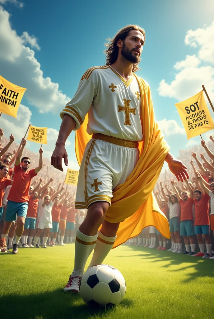 Give me a title for the image is Sign for Jesus Christ a soccer player ⚽ 