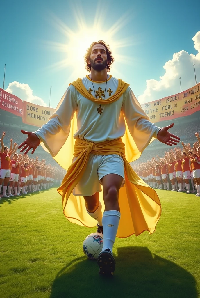 Give me a title for the image is Sign for Jesus Christ a soccer player ⚽ 