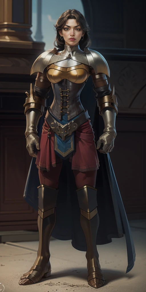 full body, whole body. 1solo (girl). slave fighter, loincloth standing, hands on hips, metal sandals, leather choker and corset, big belt, view from below, feet together, bracers, tiara)