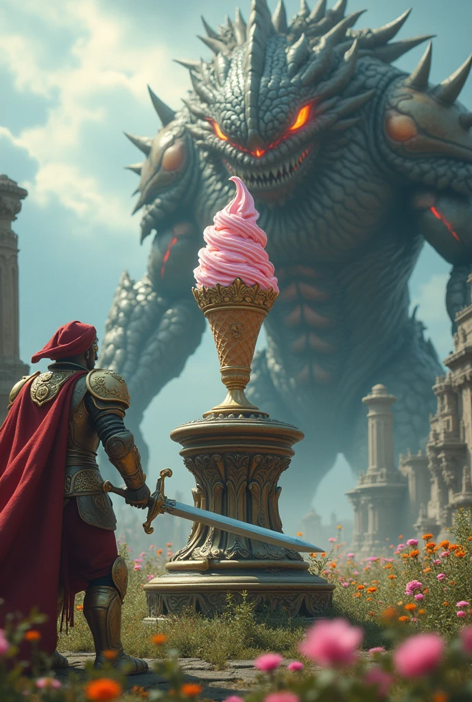 There is an ice cream in the middle of the quarrel between the hero and the monster