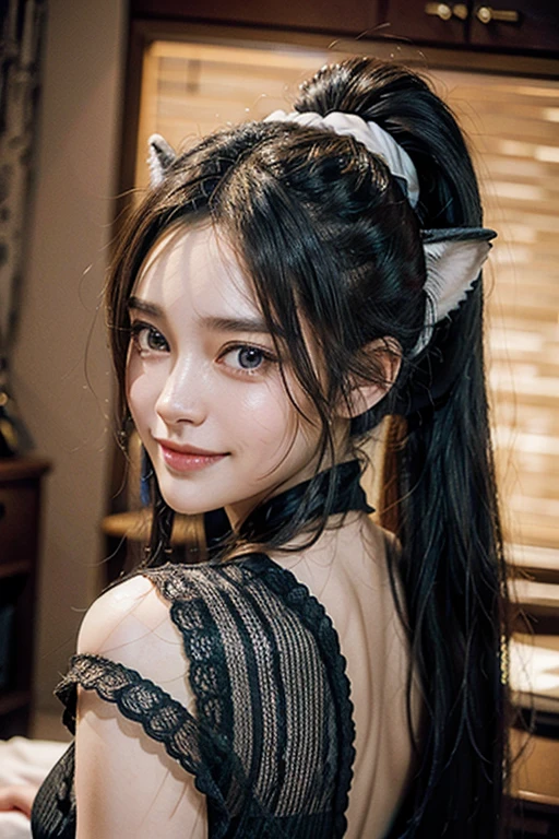 One person, High resolution, Long Hair, smile, ponytail, masterpiece, Textured skin, Ultra high definition, Fox Ears,