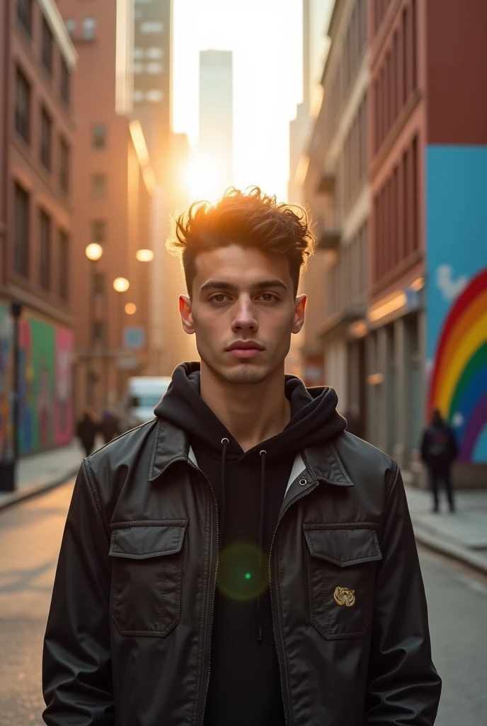 A news image with a title written on the front"Faggots should go back to their principles and shut up" and an ultra realistic background gay boy, normal human