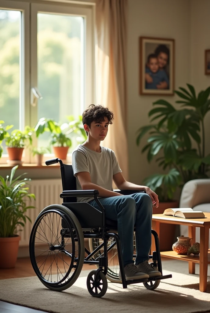 Image depicting a young man who is in a wheelchair and cannot do daily life activities alone