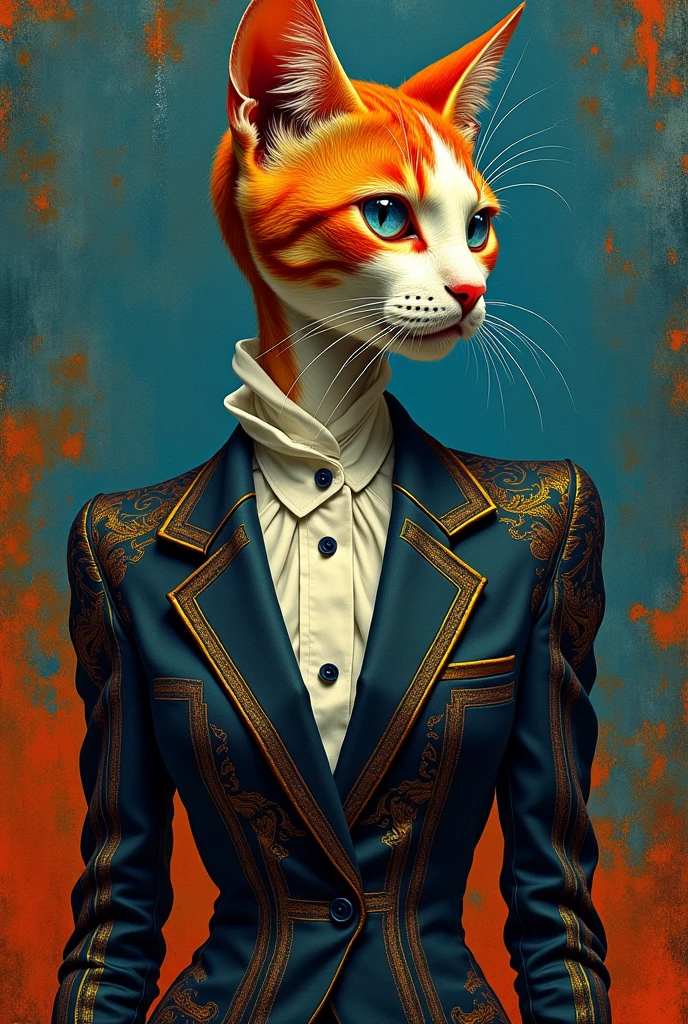A woman with a cat's head in a suit, Desenho abstrato