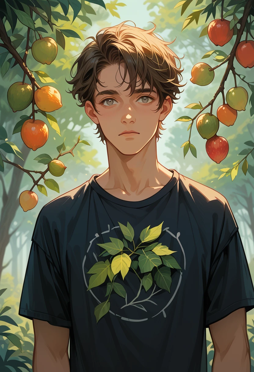 Trunk of a tree and branches without leaves and without fruits, T-shirt design, rzminjourney, vector art