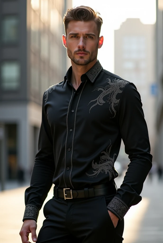 black interlayer shirt with white details