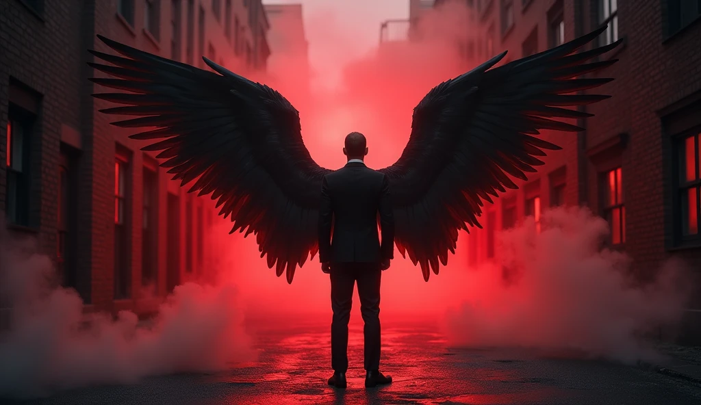 The Antichrist in a Suit, with fallen angel wings, just stepped out of the portal of hell into the world.