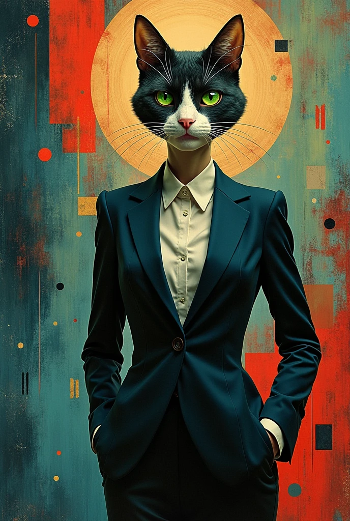 A woman with a cat's head in a suit, Desenho abstrato