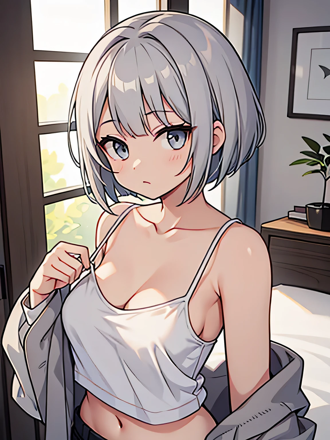 Gray Hair、Bobcut、D Cup、camisole
