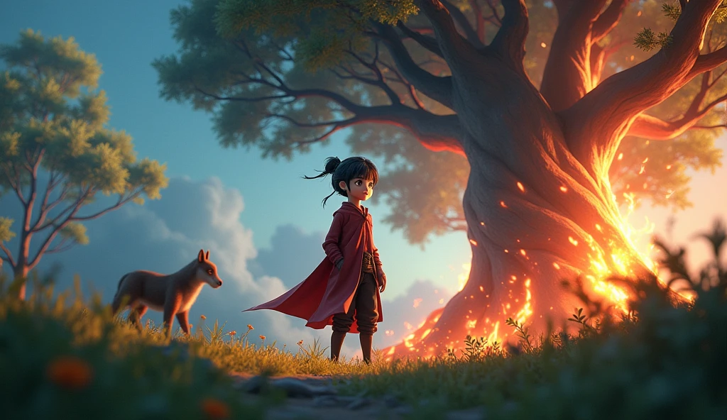 3D animation style.' [Qinghe] See [Ali] A moment，The whole person froze，Like a tree struck by lightning。"