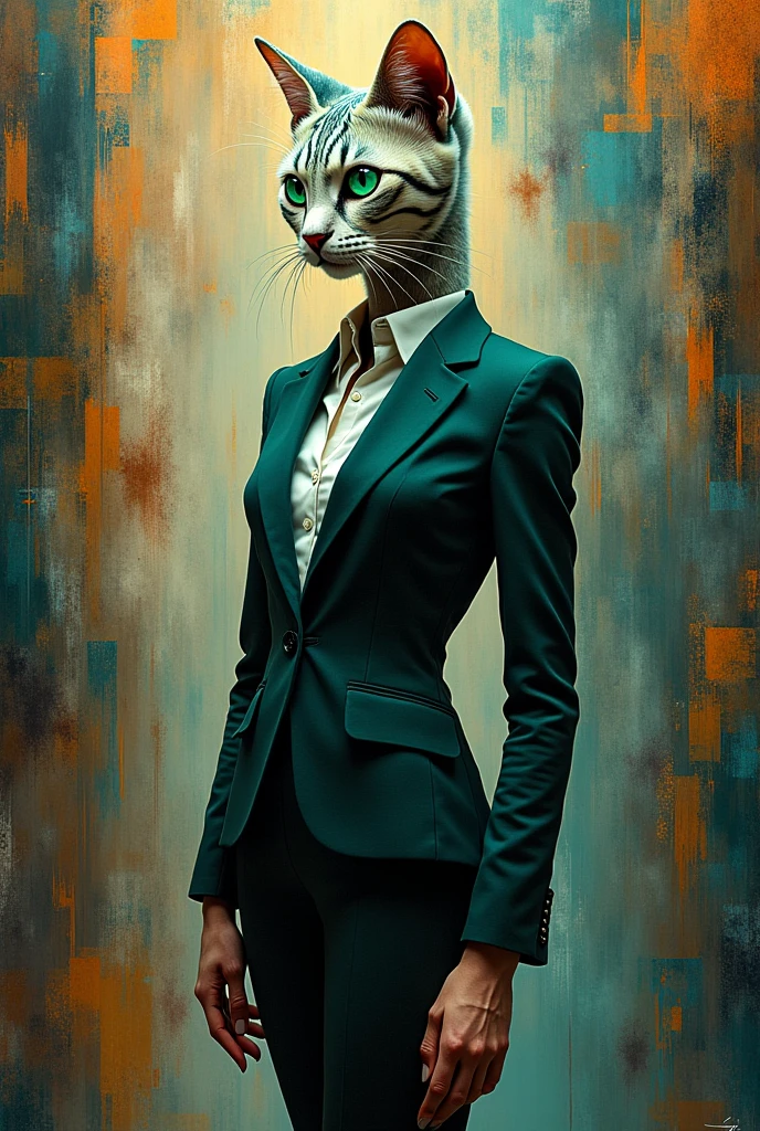A woman with a cat's head in a suit, Desenho abstrato