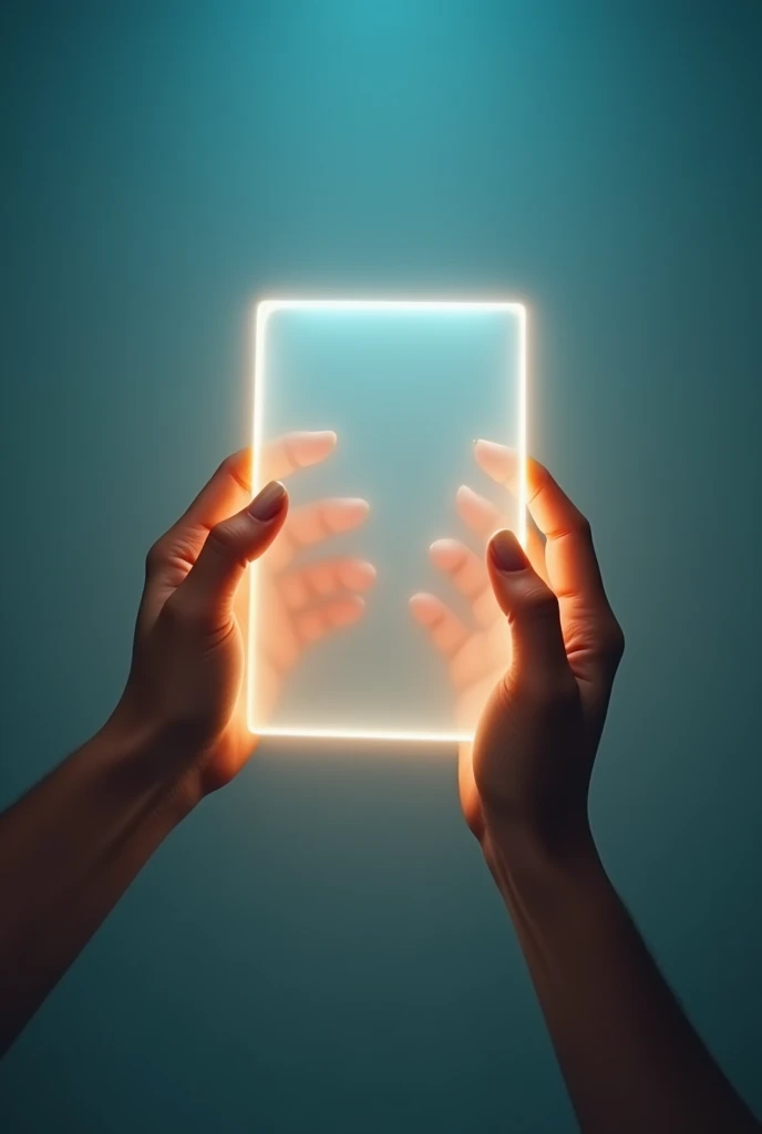 Hands in foreground squeezing an invisible rectangle, that the image is in png