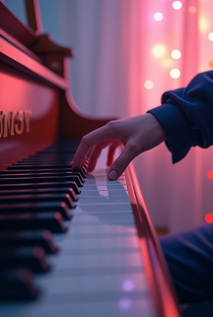 An anime hand playing a piano, The hand doesn't have many details and the hand takes up the whole screen