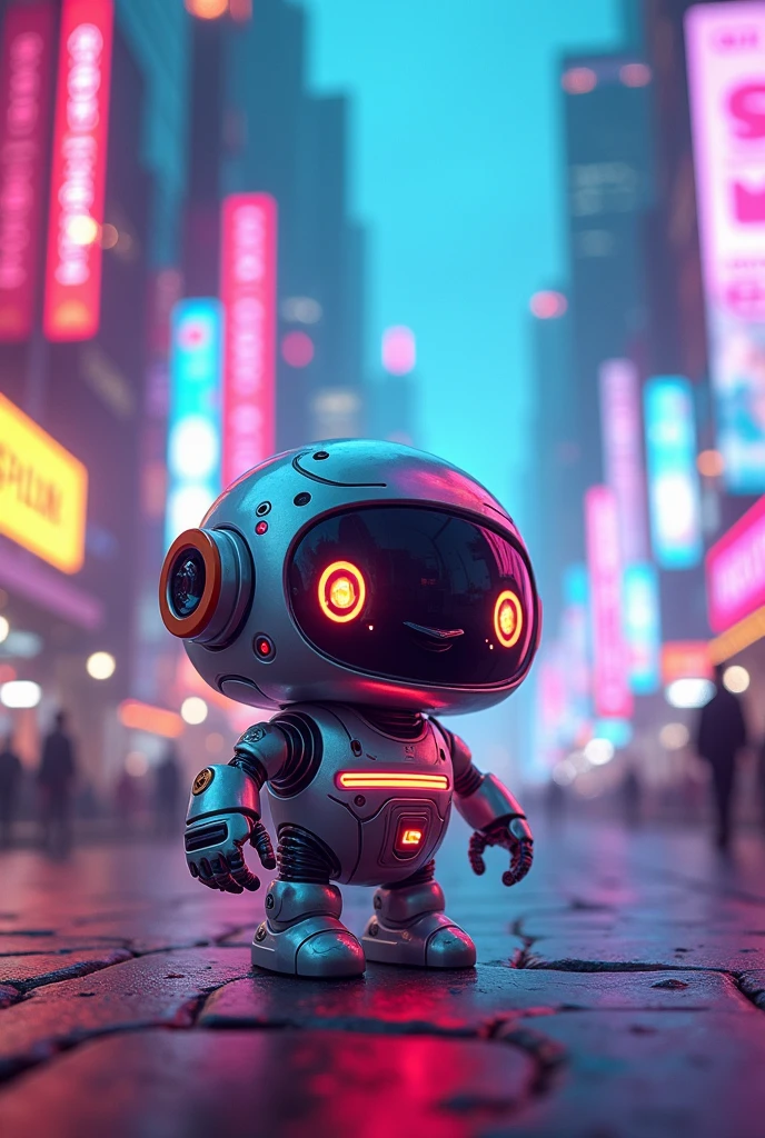 3d, cute, kawaii, anime, a small cyberpunk robot scanning a laser