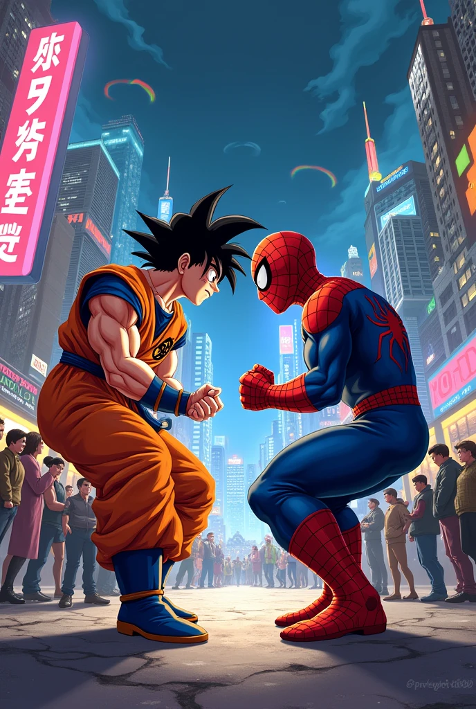 Image of Goku and Spider-Man fighting each other in the Street Fighter version of the game