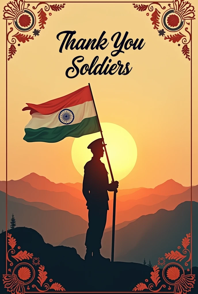 Create greetings card for indian soldiers
Please create image .make like which not look like make by ai
Give Thank you soldiers caption