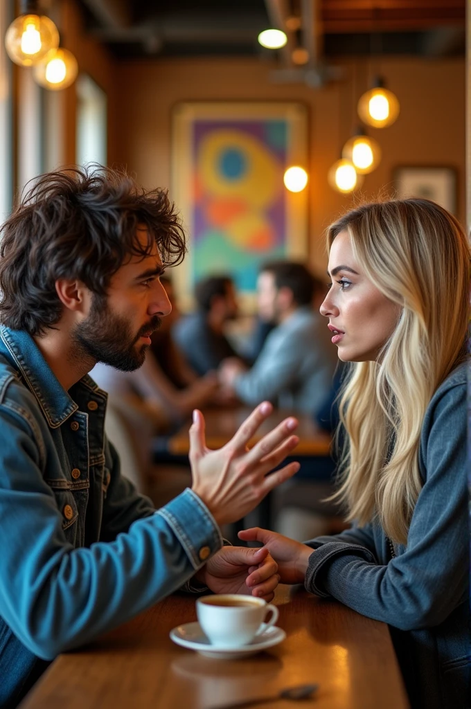 American man arguing with blonde woman