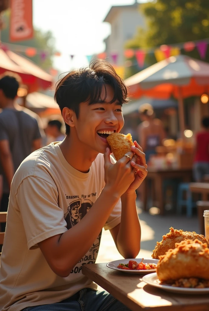 Mark Lee of NCT eating an empanada 