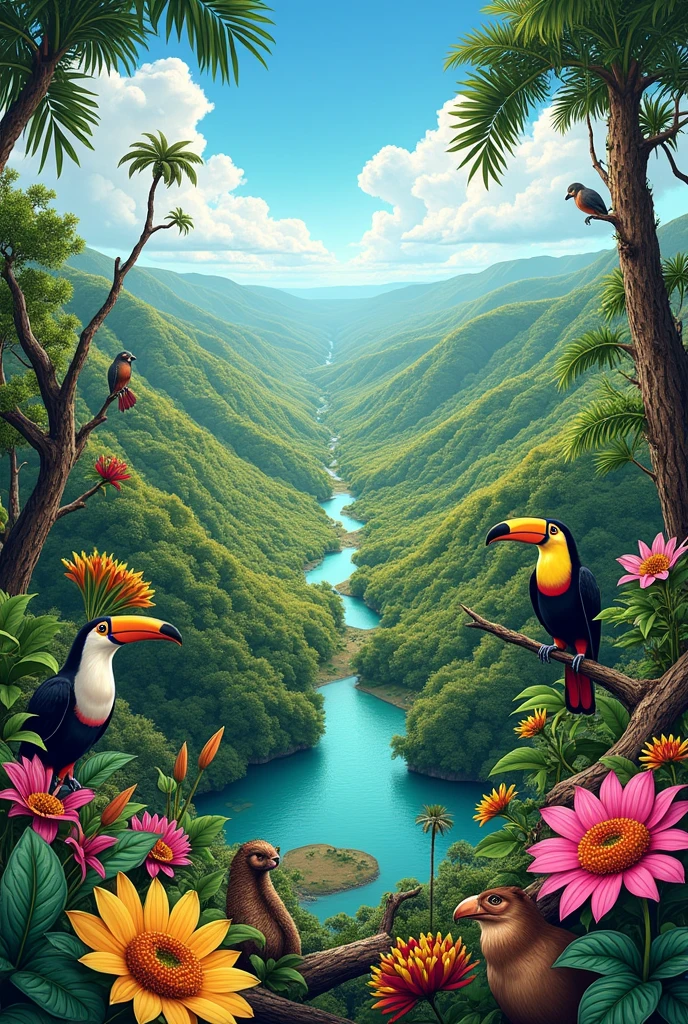 a single 15X31cm image drawing of Brazilian biomes