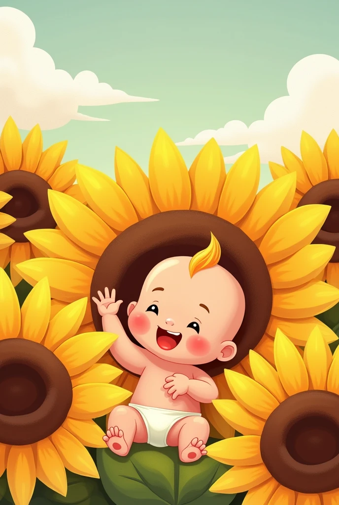 Baby sitting sunflower drawing
