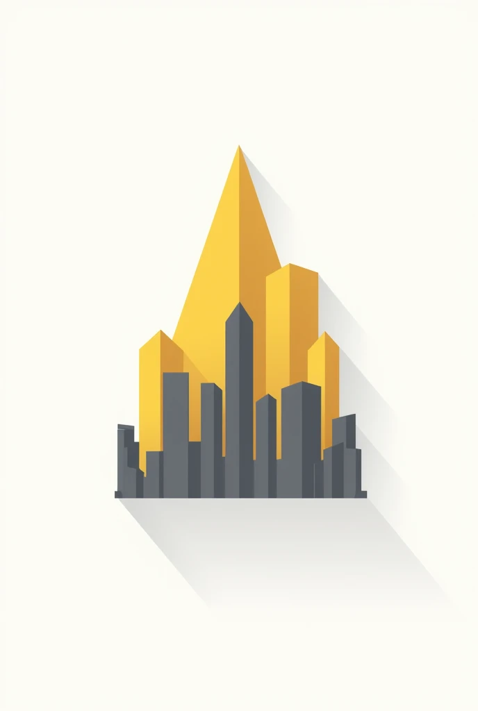 Logo with vertical lines that resemble a city inside a triangle in yellow and gray tones in a minimalist drawing style
