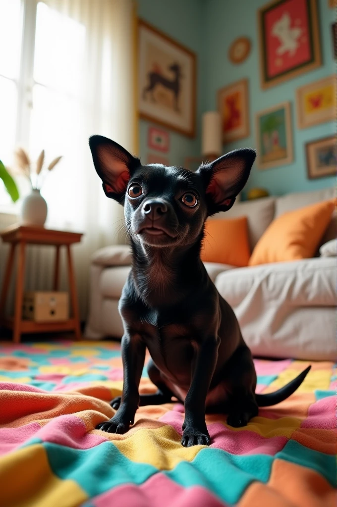 Cringe small black dog