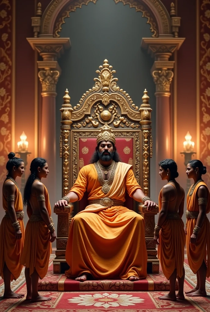 Ancient indian king agreeing to 3 young men